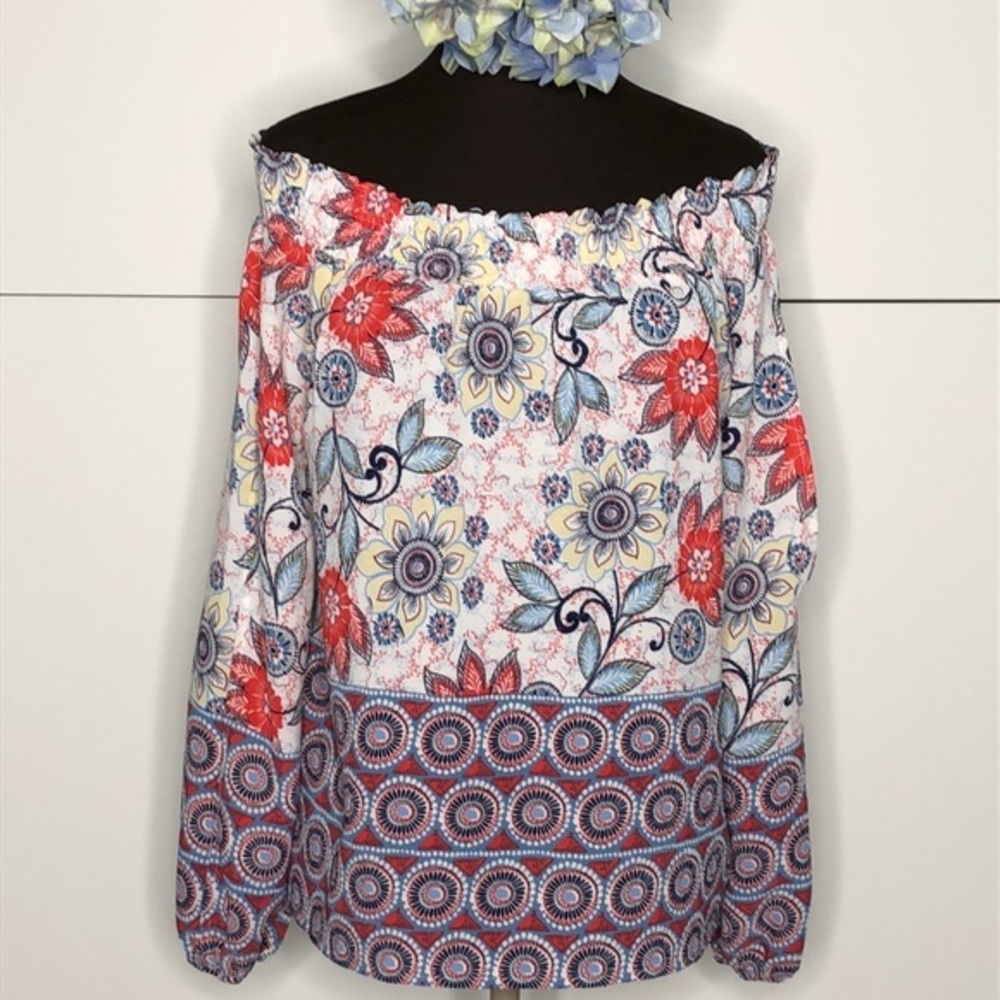 PANHANDLE Res and Blue Off Shoulder Floral Top